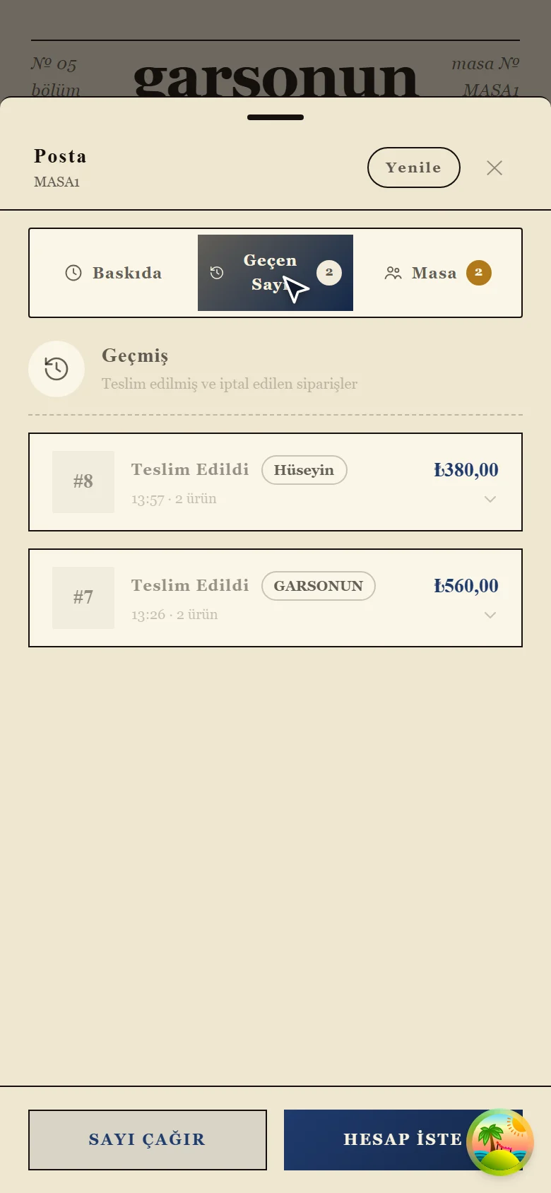 Geçmiş siparişler